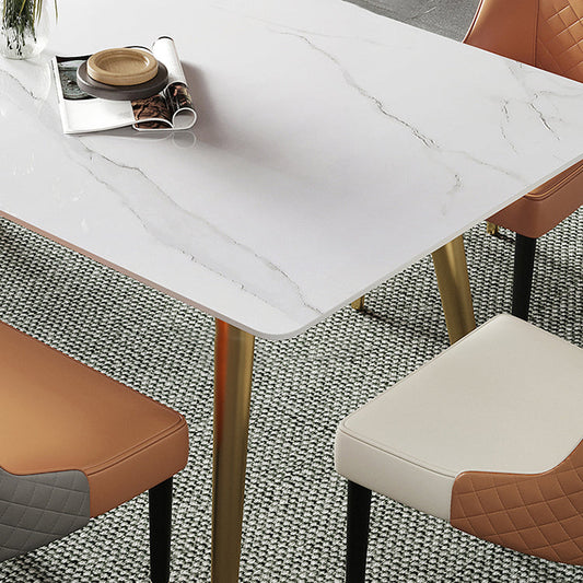 Metal Contemporary Rectangular Dining Table Sintered Stone Dining Table with Trestle Base