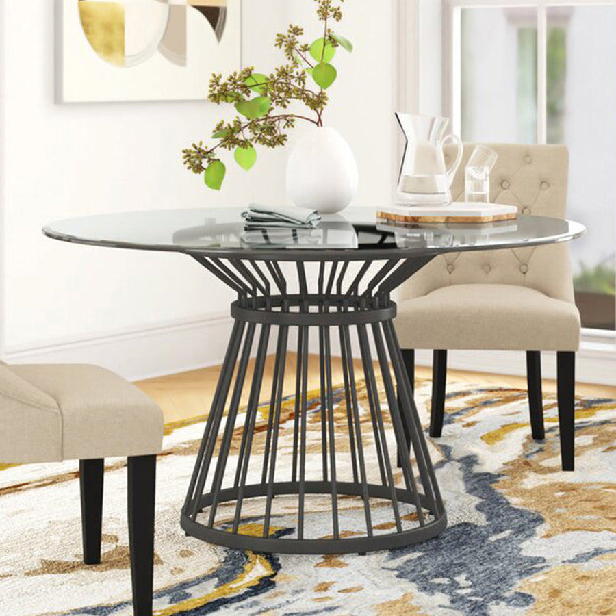 Round Transparent Dining Table Pine Glass Table Modern Style with Pedestal Clearhalo ' dining_table' 'Dining Tables & Seating' 'Dining Tables' 'furn' 'furn_dining_table' 'Furniture' 'furniture_dining_table' 'Kitchen & Dining Furniture' 'kitchen&dining_furn' 'kitchen' 'kitchen_dining_table' 3643450