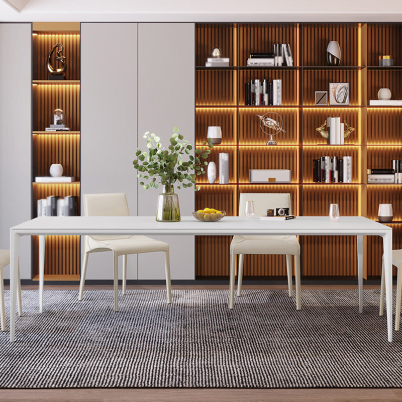 Modern Rectangle Dining Table Sintered Stone Dining Table with 4 White Legs Clearhalo ' dining_table' 'Dining Tables & Seating' 'Dining Tables' 'furn' 'furn_dining_table' 'Furniture' 'furniture_dining_table' 'Kitchen & Dining Furniture' 'kitchen&dining_furn' 'kitchen' 'kitchen_dining_table' 3643460