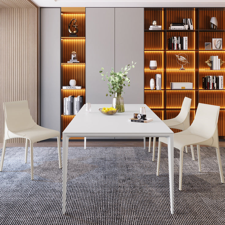 Modern Rectangle Dining Table Sintered Stone Dining Table with 4 White Legs Clearhalo ' dining_table' 'Dining Tables & Seating' 'Dining Tables' 'furn' 'furn_dining_table' 'Furniture' 'furniture_dining_table' 'Kitchen & Dining Furniture' 'kitchen&dining_furn' 'kitchen' 'kitchen_dining_table' 3643469