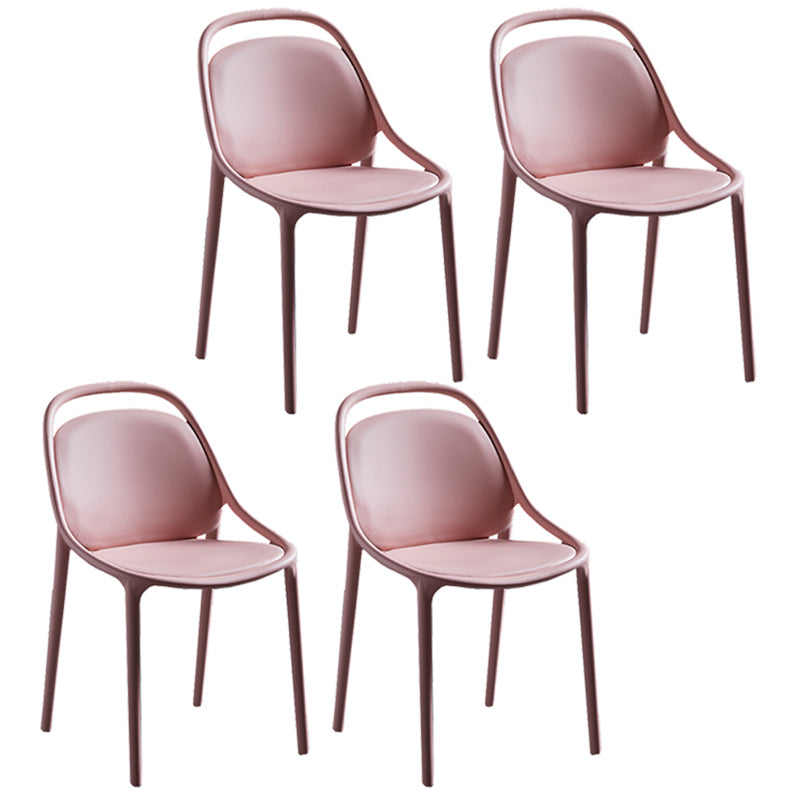 Contemporary Style Stackable Dining Chair Plastic Open Back Side Chair Pink 4 Piece Set Clearhalo ' kitchen&dining_furn' 'Dining Chairs' 'Dining Tables & Seating' 'dining_chair' 'furn' 'furn_dining_chair' 'Furniture' 'furniture_dining_chair' 'Kitchen & Dining Furniture' 'kitchen' 3643507