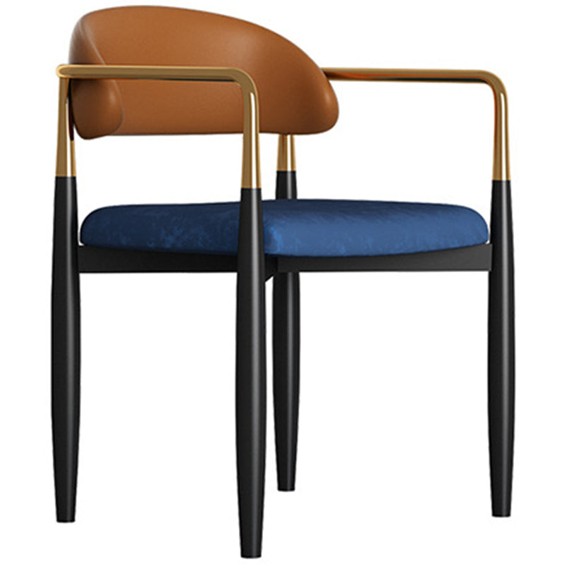Metal Nordic Dining Arm Chair Home Side Chair Open Back Dining Side Chair Brown Blue 1 Piece Clearhalo ' kitchen&dining_furn' 'Dining Chairs' 'Dining Tables & Seating' 'dining_chair' 'furn' 'furn_dining_chair' 'Furniture' 'furniture_dining_chair' 'Kitchen & Dining Furniture' 'kitchen' 3643569