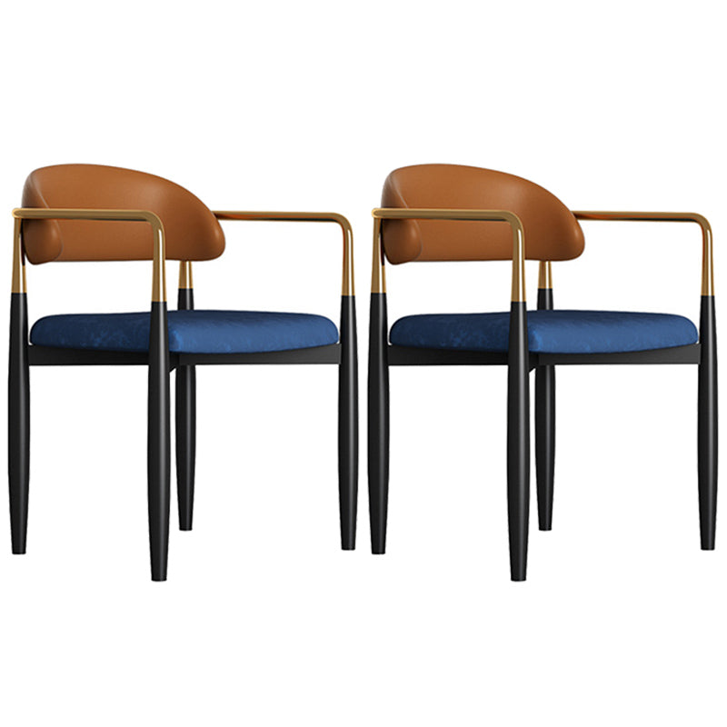 Metal Nordic Dining Arm Chair Home Side Chair Open Back Dining Side Chair Brown Blue 2 Piece Set Clearhalo ' kitchen&dining_furn' 'Dining Chairs' 'Dining Tables & Seating' 'dining_chair' 'furn' 'furn_dining_chair' 'Furniture' 'furniture_dining_chair' 'Kitchen & Dining Furniture' 'kitchen' 3643571
