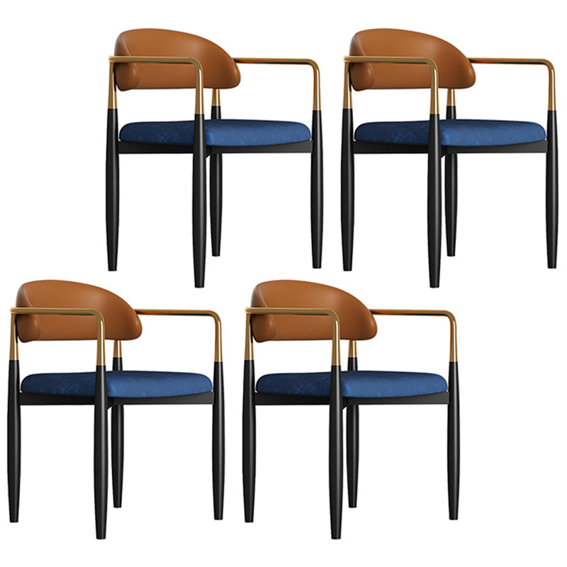 Metal Nordic Dining Arm Chair Home Side Chair Open Back Dining Side Chair Brown Blue 4 Piece Set Clearhalo ' kitchen&dining_furn' 'Dining Chairs' 'Dining Tables & Seating' 'dining_chair' 'furn' 'furn_dining_chair' 'Furniture' 'furniture_dining_chair' 'Kitchen & Dining Furniture' 'kitchen' 3643574