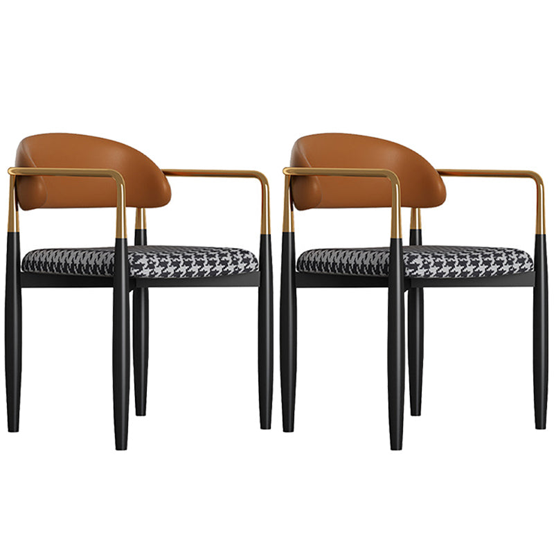Metal Nordic Dining Arm Chair Home Side Chair Open Back Dining Side Chair Brown Black 2 Piece Set Clearhalo ' kitchen&dining_furn' 'Dining Chairs' 'Dining Tables & Seating' 'dining_chair' 'furn' 'furn_dining_chair' 'Furniture' 'furniture_dining_chair' 'Kitchen & Dining Furniture' 'kitchen' 3643585