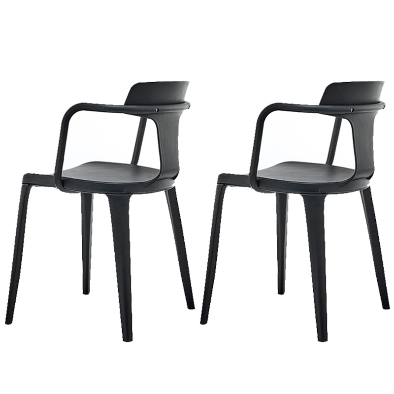 Contemporary Home Arm Chair Slat Back Plastic Stackable Dining Room Chair Black 2 Piece Set Clearhalo ' kitchen&dining_furn' 'Dining Chairs' 'Dining Tables & Seating' 'dining_chair' 'furn' 'furn_dining_chair' 'Furniture' 'furniture_dining_chair' 'Kitchen & Dining Furniture' 'kitchen' 3643590