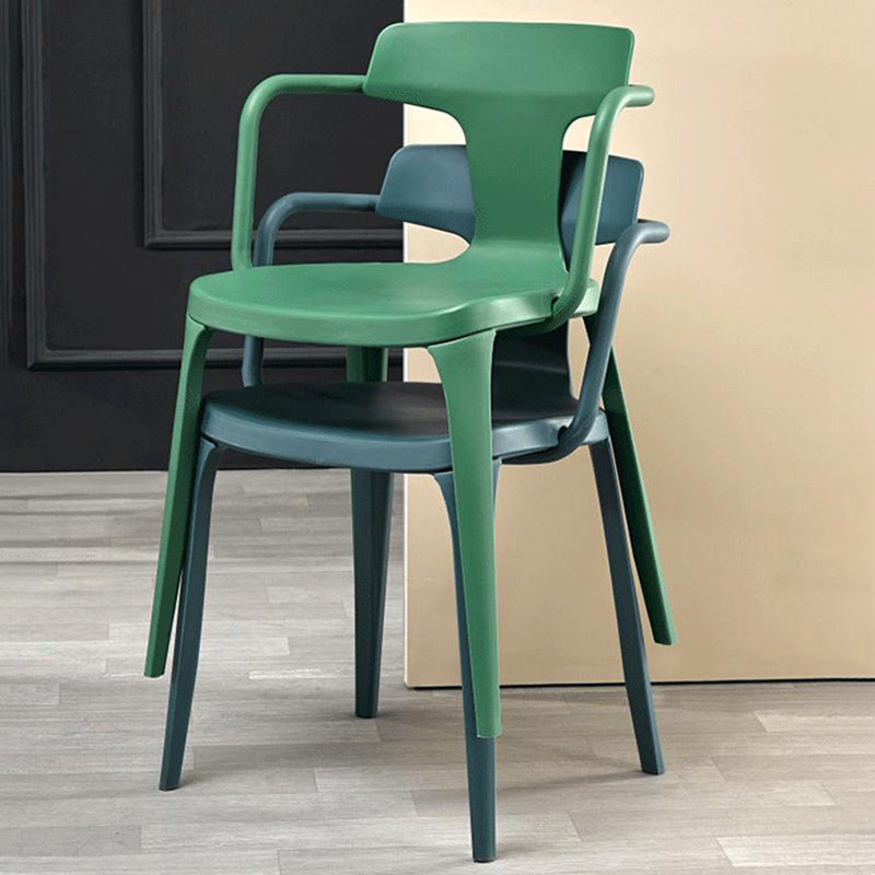 Contemporary Home Arm Chair Slat Back Plastic Stackable Dining Room Chair Clearhalo ' kitchen&dining_furn' 'Dining Chairs' 'Dining Tables & Seating' 'dining_chair' 'furn' 'furn_dining_chair' 'Furniture' 'furniture_dining_chair' 'Kitchen & Dining Furniture' 'kitchen' 3643591