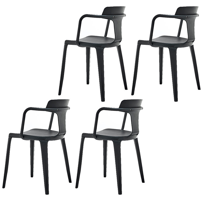 Contemporary Home Arm Chair Slat Back Plastic Stackable Dining Room Chair Black 4 Piece Set Clearhalo ' kitchen&dining_furn' 'Dining Chairs' 'Dining Tables & Seating' 'dining_chair' 'furn' 'furn_dining_chair' 'Furniture' 'furniture_dining_chair' 'Kitchen & Dining Furniture' 'kitchen' 3643592