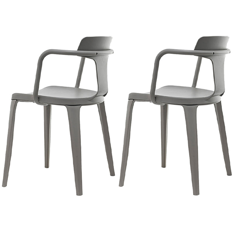 Contemporary Home Arm Chair Slat Back Plastic Stackable Dining Room Chair Grey 2 Piece Set Clearhalo ' kitchen&dining_furn' 'Dining Chairs' 'Dining Tables & Seating' 'dining_chair' 'furn' 'furn_dining_chair' 'Furniture' 'furniture_dining_chair' 'Kitchen & Dining Furniture' 'kitchen' 3643595