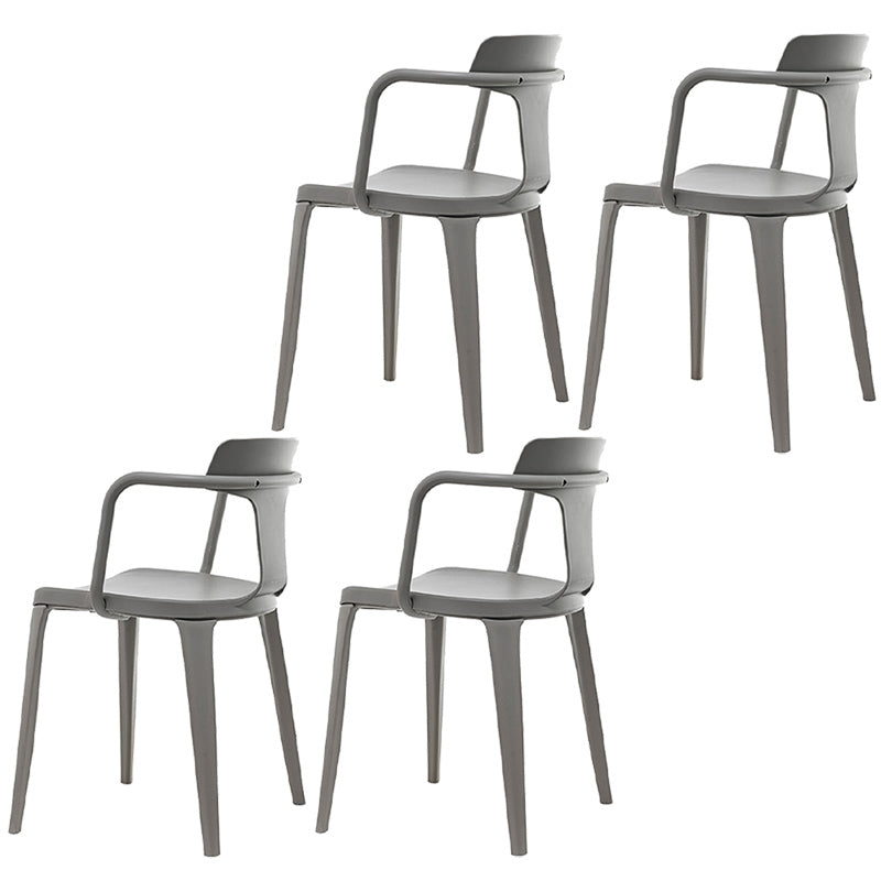Contemporary Home Arm Chair Slat Back Plastic Stackable Dining Room Chair Grey 4 Piece Set Clearhalo ' kitchen&dining_furn' 'Dining Chairs' 'Dining Tables & Seating' 'dining_chair' 'furn' 'furn_dining_chair' 'Furniture' 'furniture_dining_chair' 'Kitchen & Dining Furniture' 'kitchen' 3643598