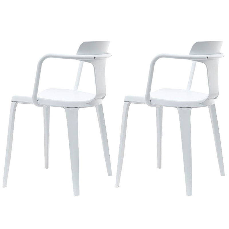 Contemporary Home Arm Chair Slat Back Plastic Stackable Dining Room Chair White 2 Piece Set Clearhalo ' kitchen&dining_furn' 'Dining Chairs' 'Dining Tables & Seating' 'dining_chair' 'furn' 'furn_dining_chair' 'Furniture' 'furniture_dining_chair' 'Kitchen & Dining Furniture' 'kitchen' 3643611