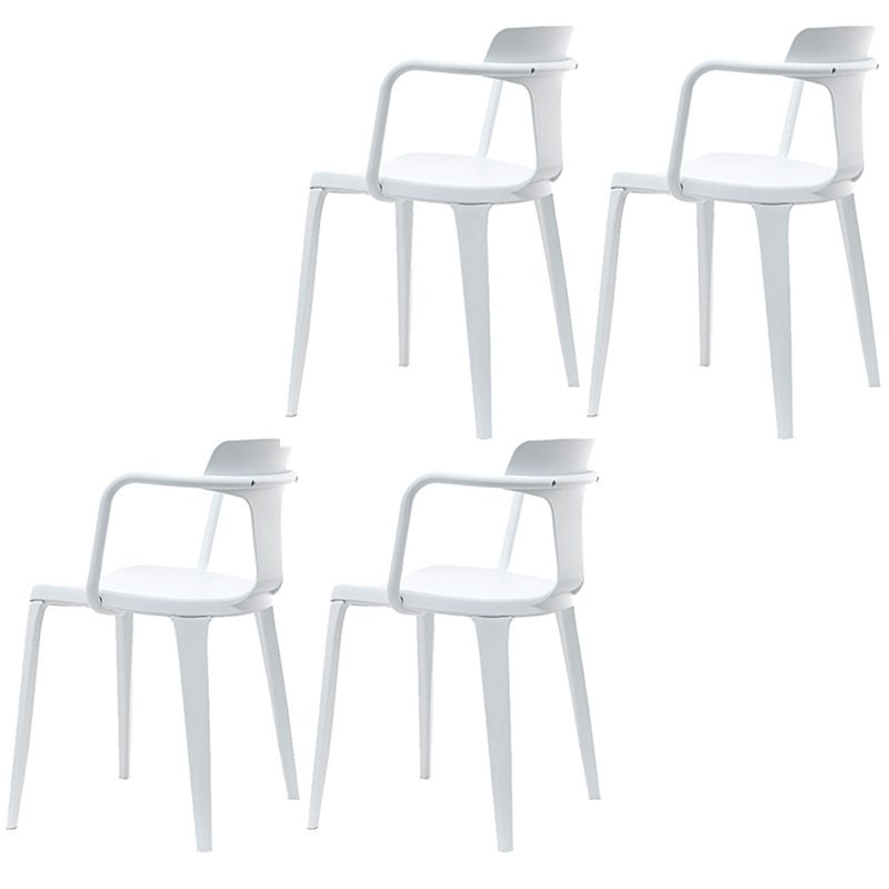 Contemporary Home Arm Chair Slat Back Plastic Stackable Dining Room Chair White 4 Piece Set Clearhalo ' kitchen&dining_furn' 'Dining Chairs' 'Dining Tables & Seating' 'dining_chair' 'furn' 'furn_dining_chair' 'Furniture' 'furniture_dining_chair' 'Kitchen & Dining Furniture' 'kitchen' 3643612