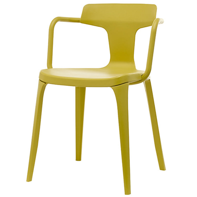 Contemporary Home Arm Chair Slat Back Plastic Stackable Dining Room Chair Yellow 1 Piece Clearhalo ' kitchen&dining_furn' 'Dining Chairs' 'Dining Tables & Seating' 'dining_chair' 'furn' 'furn_dining_chair' 'Furniture' 'furniture_dining_chair' 'Kitchen & Dining Furniture' 'kitchen' 3643613