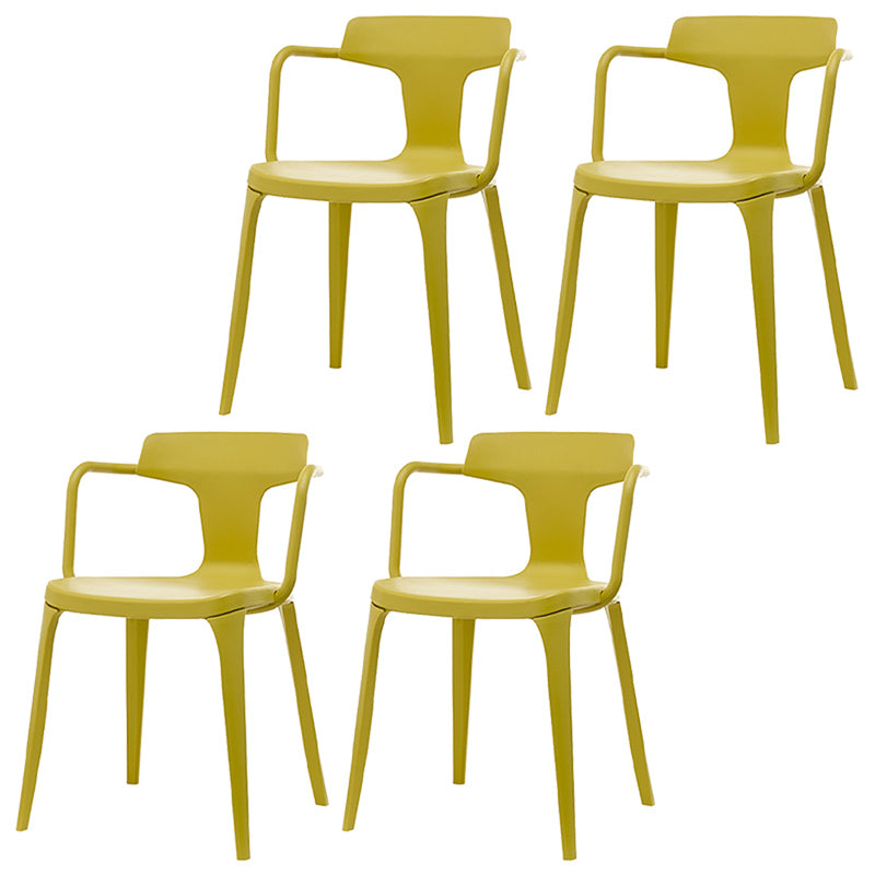 Contemporary Home Arm Chair Slat Back Plastic Stackable Dining Room Chair Yellow 4 Piece Set Clearhalo ' kitchen&dining_furn' 'Dining Chairs' 'Dining Tables & Seating' 'dining_chair' 'furn' 'furn_dining_chair' 'Furniture' 'furniture_dining_chair' 'Kitchen & Dining Furniture' 'kitchen' 3643615