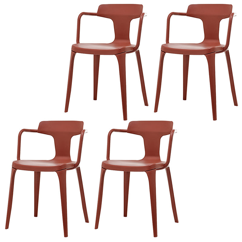 Contemporary Home Arm Chair Slat Back Plastic Stackable Dining Room Chair Red 4 Piece Set Clearhalo ' kitchen&dining_furn' 'Dining Chairs' 'Dining Tables & Seating' 'dining_chair' 'furn' 'furn_dining_chair' 'Furniture' 'furniture_dining_chair' 'Kitchen & Dining Furniture' 'kitchen' 3643618