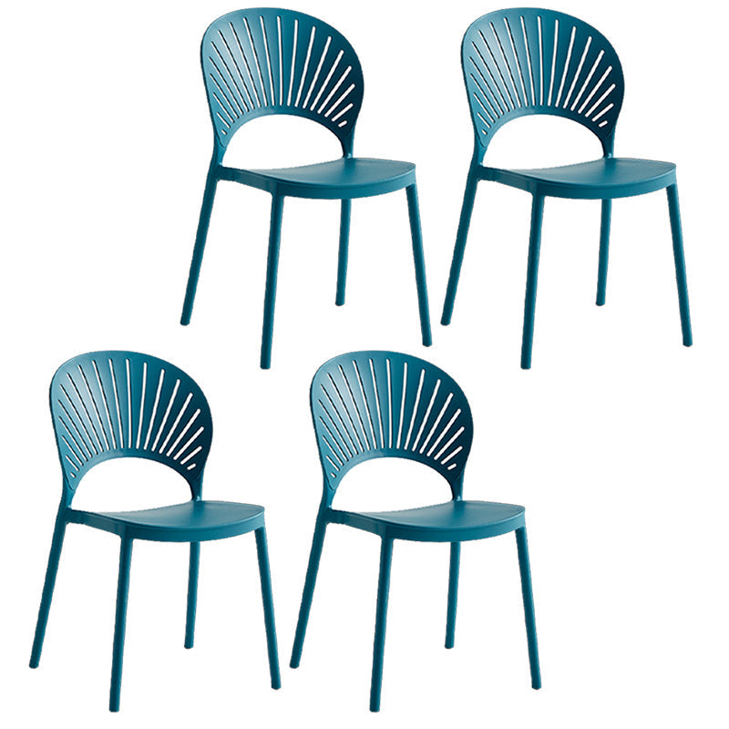 Contemporary Style Plastic Open Side Chair Colorful Stacking Dining Chairr for Home Peacock Blue 4 Piece Set Clearhalo ' kitchen&dining_furn' 'Dining Chairs' 'Dining Tables & Seating' 'dining_chair' 'furn' 'furn_dining_chair' 'Furniture' 'furniture_dining_chair' 'Kitchen & Dining Furniture' 'kitchen' 3643641