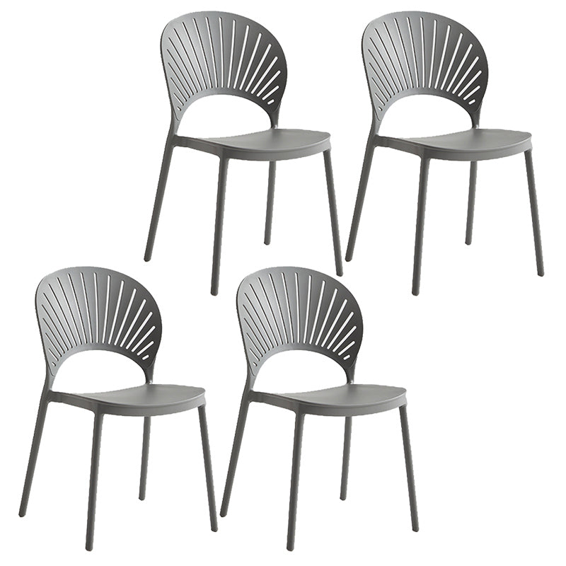 Contemporary Style Plastic Open Side Chair Colorful Stacking Dining Chairr for Home Grey 4 Piece Set Clearhalo ' kitchen&dining_furn' 'Dining Chairs' 'Dining Tables & Seating' 'dining_chair' 'furn' 'furn_dining_chair' 'Furniture' 'furniture_dining_chair' 'Kitchen & Dining Furniture' 'kitchen' 3643654