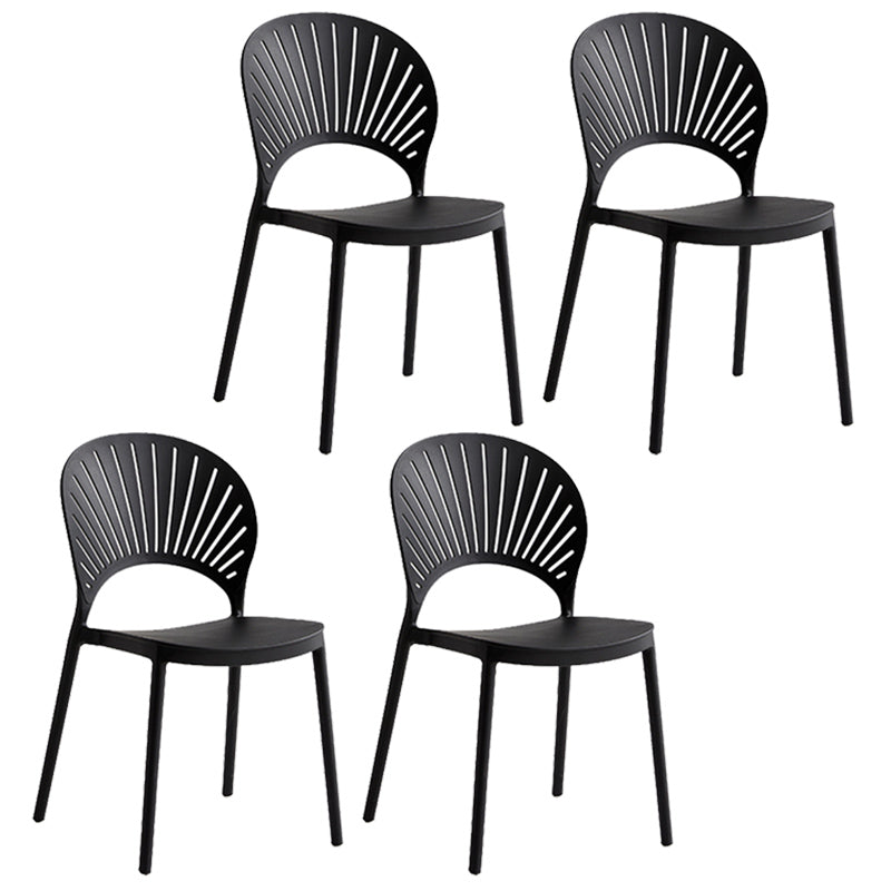 Contemporary Style Plastic Open Side Chair Colorful Stacking Dining Chairr for Home Black 4 Piece Set Clearhalo ' kitchen&dining_furn' 'Dining Chairs' 'Dining Tables & Seating' 'dining_chair' 'furn' 'furn_dining_chair' 'Furniture' 'furniture_dining_chair' 'Kitchen & Dining Furniture' 'kitchen' 3643657