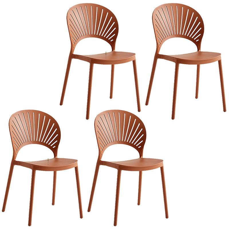 Contemporary Style Plastic Open Side Chair Colorful Stacking Dining Chairr for Home Brown 4 Piece Set Clearhalo ' kitchen&dining_furn' 'Dining Chairs' 'Dining Tables & Seating' 'dining_chair' 'furn' 'furn_dining_chair' 'Furniture' 'furniture_dining_chair' 'Kitchen & Dining Furniture' 'kitchen' 3643660