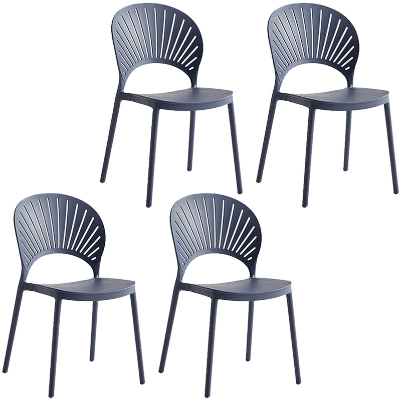 Contemporary Style Plastic Open Side Chair Colorful Stacking Dining Chairr for Home Gray Blue 4 Piece Set Clearhalo ' kitchen&dining_furn' 'Dining Chairs' 'Dining Tables & Seating' 'dining_chair' 'furn' 'furn_dining_chair' 'Furniture' 'furniture_dining_chair' 'Kitchen & Dining Furniture' 'kitchen' 3643675