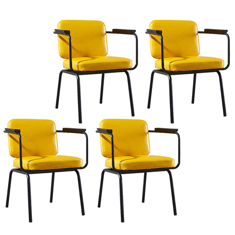 Modern Industrial Style Leather Solid Back Side Chair 31"H Dining Chair for Restaurant Bedroom Yellow 4 Piece Set Clearhalo ' kitchen&dining_furn' 'Dining Chairs' 'Dining Tables & Seating' 'dining_chair' 'furn' 'furn_dining_chair' 'Furniture' 'furniture_dining_chair' 'Kitchen & Dining Furniture' 'kitchen' 3643717