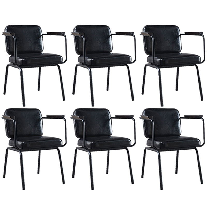 Modern Industrial Style Leather Solid Back Side Chair 31"H Dining Chair for Restaurant Bedroom Black 6 Piece Set Clearhalo ' kitchen&dining_furn' 'Dining Chairs' 'Dining Tables & Seating' 'dining_chair' 'furn' 'furn_dining_chair' 'Furniture' 'furniture_dining_chair' 'Kitchen & Dining Furniture' 'kitchen' 3643728