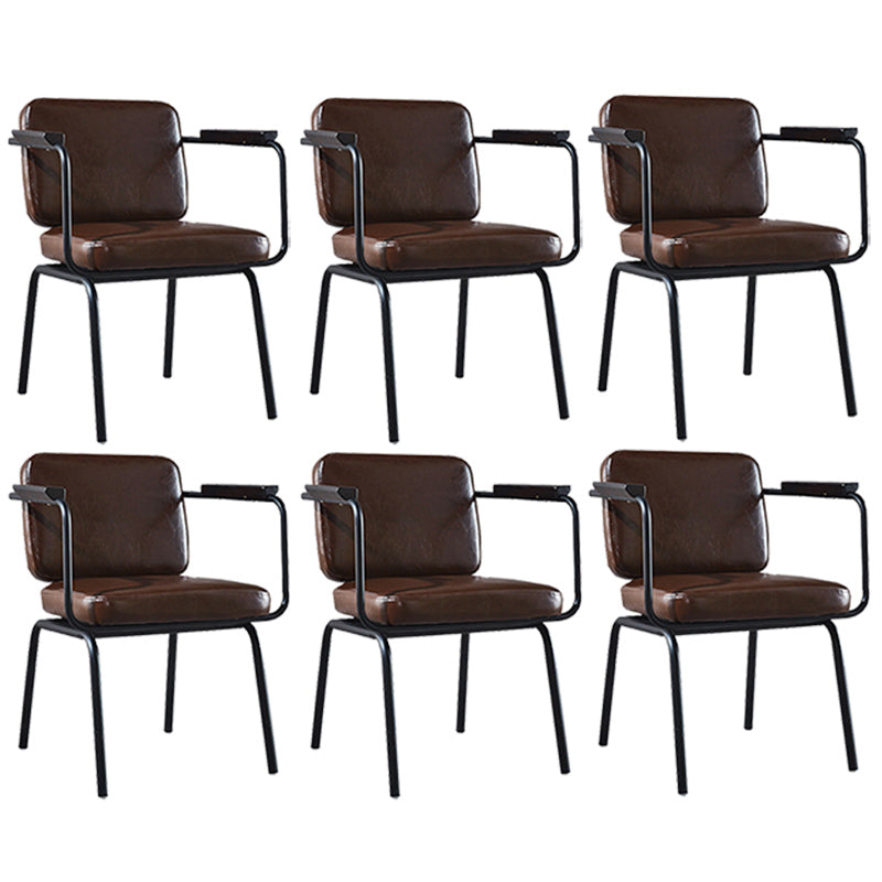 Modern Industrial Style Leather Solid Back Side Chair 31"H Dining Chair for Restaurant Bedroom Dark Brown 6 Piece Set Clearhalo ' kitchen&dining_furn' 'Dining Chairs' 'Dining Tables & Seating' 'dining_chair' 'furn' 'furn_dining_chair' 'Furniture' 'furniture_dining_chair' 'Kitchen & Dining Furniture' 'kitchen' 3643731