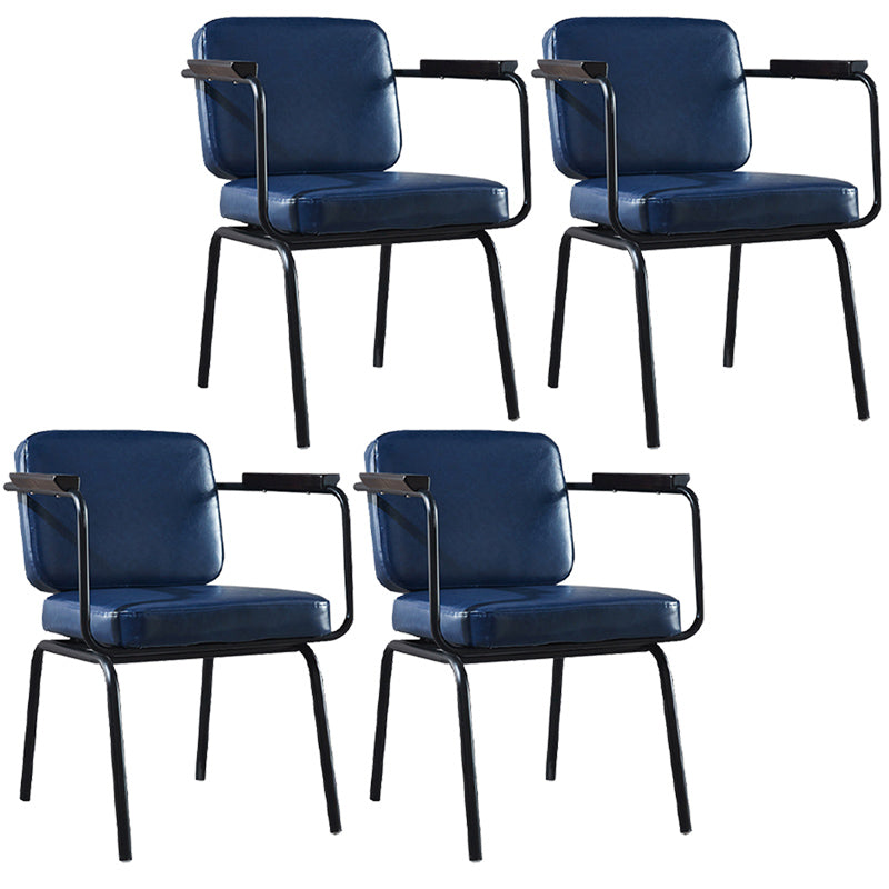 Modern Industrial Style Leather Solid Back Side Chair 31"H Dining Chair for Restaurant Bedroom Dark Blue 4 Piece Set Clearhalo ' kitchen&dining_furn' 'Dining Chairs' 'Dining Tables & Seating' 'dining_chair' 'furn' 'furn_dining_chair' 'Furniture' 'furniture_dining_chair' 'Kitchen & Dining Furniture' 'kitchen' 3643733