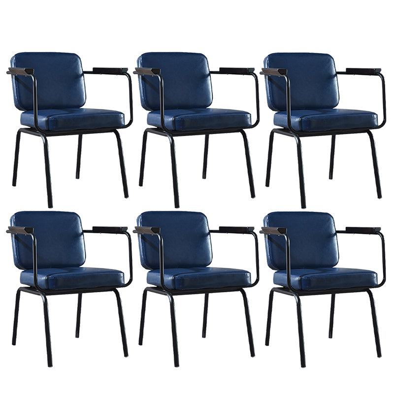 Modern Industrial Style Leather Solid Back Side Chair 31"H Dining Chair for Restaurant Bedroom Dark Blue 6 Piece Set Clearhalo ' kitchen&dining_furn' 'Dining Chairs' 'Dining Tables & Seating' 'dining_chair' 'furn' 'furn_dining_chair' 'Furniture' 'furniture_dining_chair' 'Kitchen & Dining Furniture' 'kitchen' 3643734
