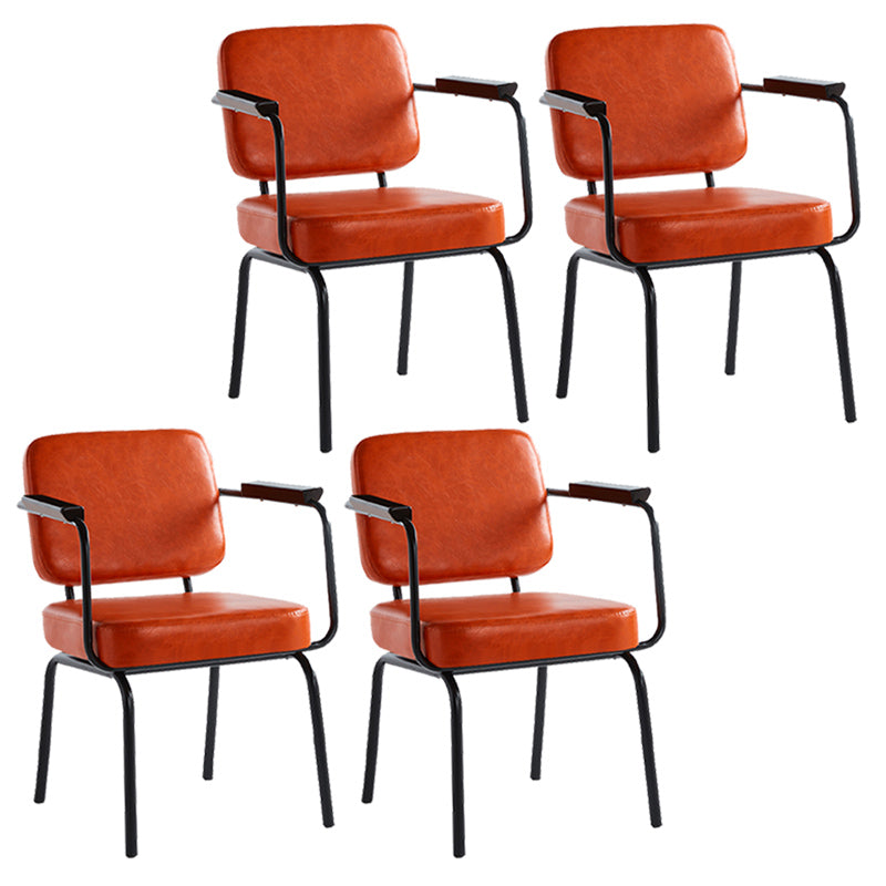 Modern Industrial Style Leather Solid Back Side Chair 31"H Dining Chair for Restaurant Bedroom Orange-Red 4 Piece Set Clearhalo ' kitchen&dining_furn' 'Dining Chairs' 'Dining Tables & Seating' 'dining_chair' 'furn' 'furn_dining_chair' 'Furniture' 'furniture_dining_chair' 'Kitchen & Dining Furniture' 'kitchen' 3643736
