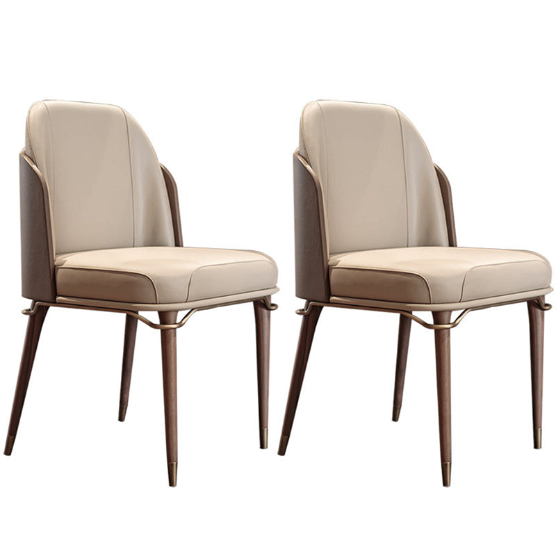 Contemporary Style Leather Chair Armless Parsons Chair with Wooden Legs for Home Use Dark Khaki 2 Piece Set Clearhalo ' kitchen&dining_furn' 'Dining Chairs' 'Dining Tables & Seating' 'dining_chair' 'furn' 'furn_dining_chair' 'Furniture' 'furniture_dining_chair' 'Kitchen & Dining Furniture' 'kitchen' 3643744