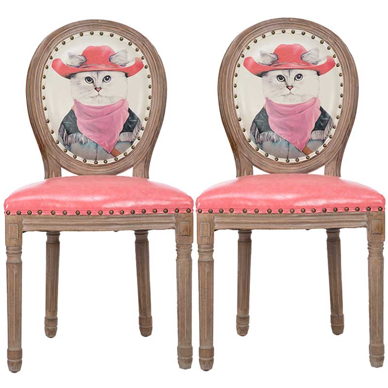 Solid Wood Country Style Dining Room Chair Matte Finish King Louis Back Side Chair Dark Pink 2 Piece Set Clearhalo ' kitchen&dining_furn' 'Dining Chairs' 'Dining Tables & Seating' 'dining_chair' 'furn' 'furn_dining_chair' 'Furniture' 'furniture_dining_chair' 'Kitchen & Dining Furniture' 'kitchen' 3643809