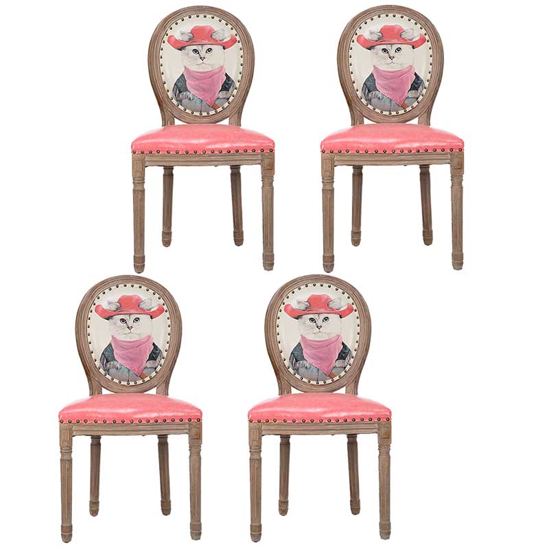 Solid Wood Country Style Dining Room Chair Matte Finish King Louis Back Side Chair Dark Pink 4 Piece Set Clearhalo ' kitchen&dining_furn' 'Dining Chairs' 'Dining Tables & Seating' 'dining_chair' 'furn' 'furn_dining_chair' 'Furniture' 'furniture_dining_chair' 'Kitchen & Dining Furniture' 'kitchen' 3643811