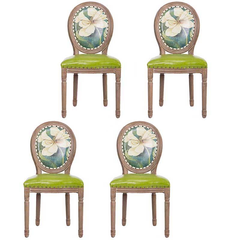 Solid Wood Country Style Dining Room Chair Matte Finish King Louis Back Side Chair Green 4 Piece Set Clearhalo ' kitchen&dining_furn' 'Dining Chairs' 'Dining Tables & Seating' 'dining_chair' 'furn' 'furn_dining_chair' 'Furniture' 'furniture_dining_chair' 'Kitchen & Dining Furniture' 'kitchen' 3643824