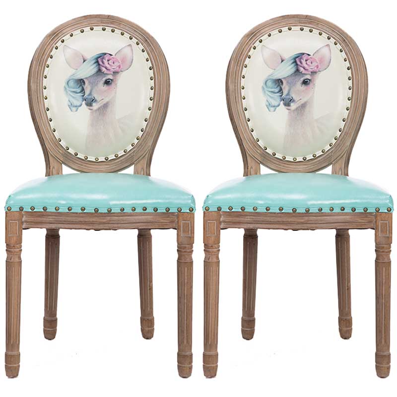 Solid Wood Country Style Dining Room Chair Matte Finish King Louis Back Side Chair Lake Blue 2 Piece Set Clearhalo ' kitchen&dining_furn' 'Dining Chairs' 'Dining Tables & Seating' 'dining_chair' 'furn' 'furn_dining_chair' 'Furniture' 'furniture_dining_chair' 'Kitchen & Dining Furniture' 'kitchen' 3643834