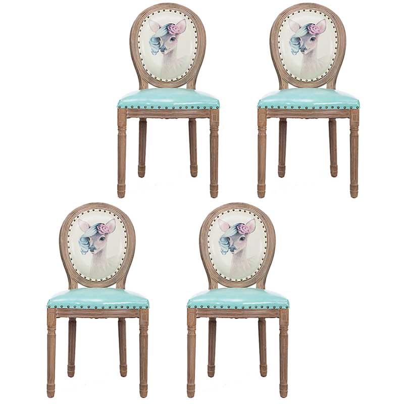 Solid Wood Country Style Dining Room Chair Matte Finish King Louis Back Side Chair Lake Blue 4 Piece Set Clearhalo ' kitchen&dining_furn' 'Dining Chairs' 'Dining Tables & Seating' 'dining_chair' 'furn' 'furn_dining_chair' 'Furniture' 'furniture_dining_chair' 'Kitchen & Dining Furniture' 'kitchen' 3643835
