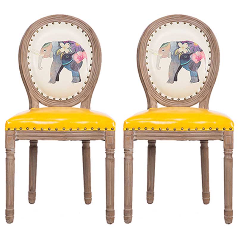 Solid Wood Country Style Dining Room Chair Matte Finish King Louis Back Side Chair Yellow 2 Piece Set Clearhalo ' kitchen&dining_furn' 'Dining Chairs' 'Dining Tables & Seating' 'dining_chair' 'furn' 'furn_dining_chair' 'Furniture' 'furniture_dining_chair' 'Kitchen & Dining Furniture' 'kitchen' 3643846