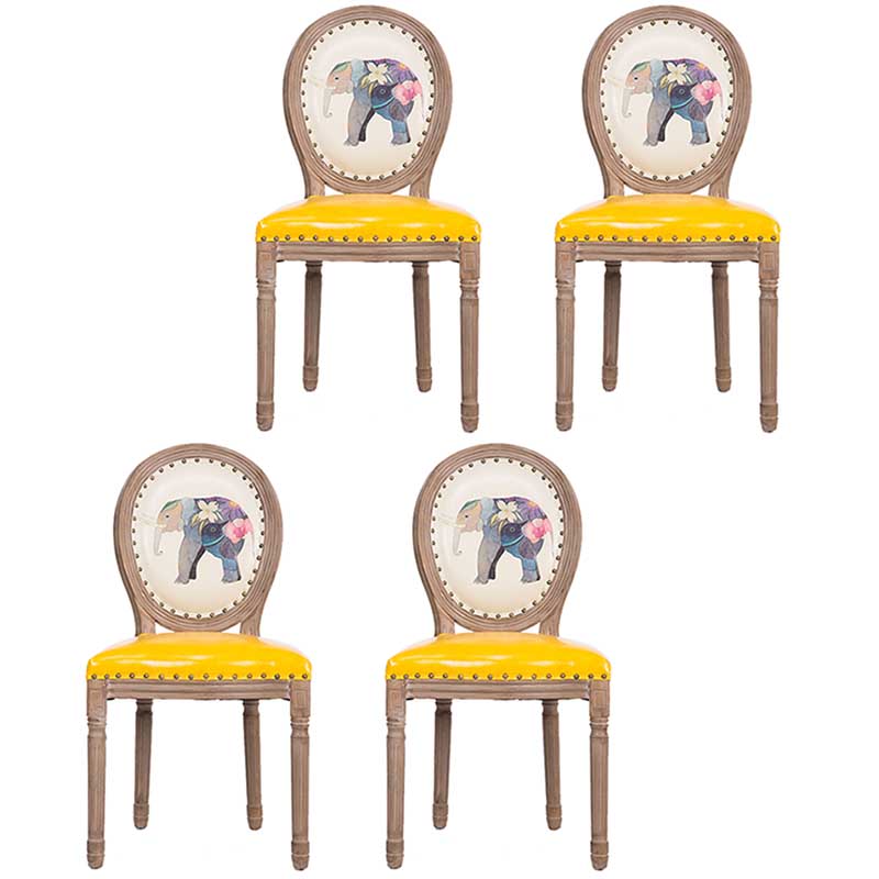 Solid Wood Country Style Dining Room Chair Matte Finish King Louis Back Side Chair Yellow 4 Piece Set Clearhalo ' kitchen&dining_furn' 'Dining Chairs' 'Dining Tables & Seating' 'dining_chair' 'furn' 'furn_dining_chair' 'Furniture' 'furniture_dining_chair' 'Kitchen & Dining Furniture' 'kitchen' 3643847