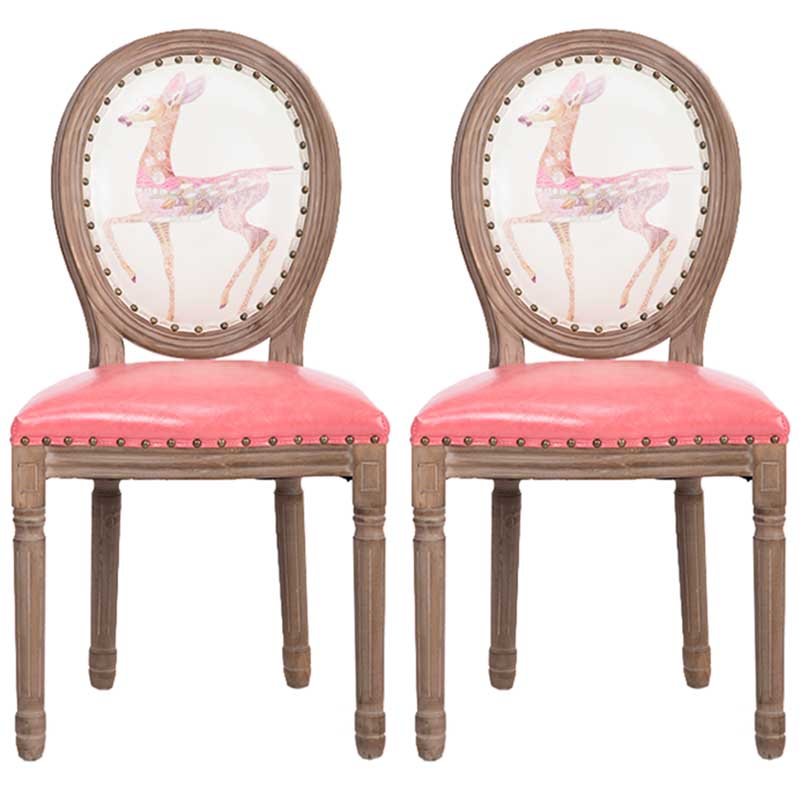 Solid Wood Country Style Dining Room Chair Matte Finish King Louis Back Side Chair Pink 2 Piece Set Clearhalo ' kitchen&dining_furn' 'Dining Chairs' 'Dining Tables & Seating' 'dining_chair' 'furn' 'furn_dining_chair' 'Furniture' 'furniture_dining_chair' 'Kitchen & Dining Furniture' 'kitchen' 3643849