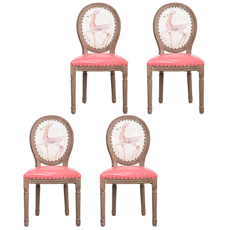 Solid Wood Country Style Dining Room Chair Matte Finish King Louis Back Side Chair Pink 4 Piece Set Clearhalo ' kitchen&dining_furn' 'Dining Chairs' 'Dining Tables & Seating' 'dining_chair' 'furn' 'furn_dining_chair' 'Furniture' 'furniture_dining_chair' 'Kitchen & Dining Furniture' 'kitchen' 3643850