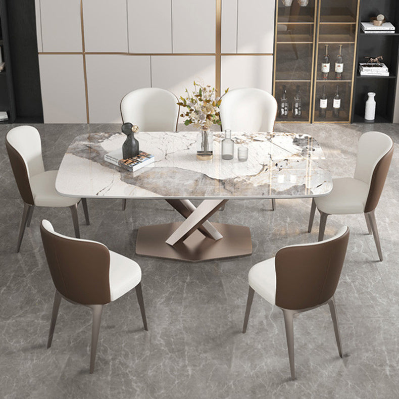 Metal Contemporary Rectangular Table Sintered Stone Dining Table with Pedestal Base Clearhalo ' dining_table' 'Dining Tables & Seating' 'Dining Tables' 'furn' 'furn_dining_table' 'Furniture' 'furniture_dining_table' 'Kitchen & Dining Furniture' 'kitchen&dining_furn' 'kitchen' 'kitchen_dining_table' 3649093