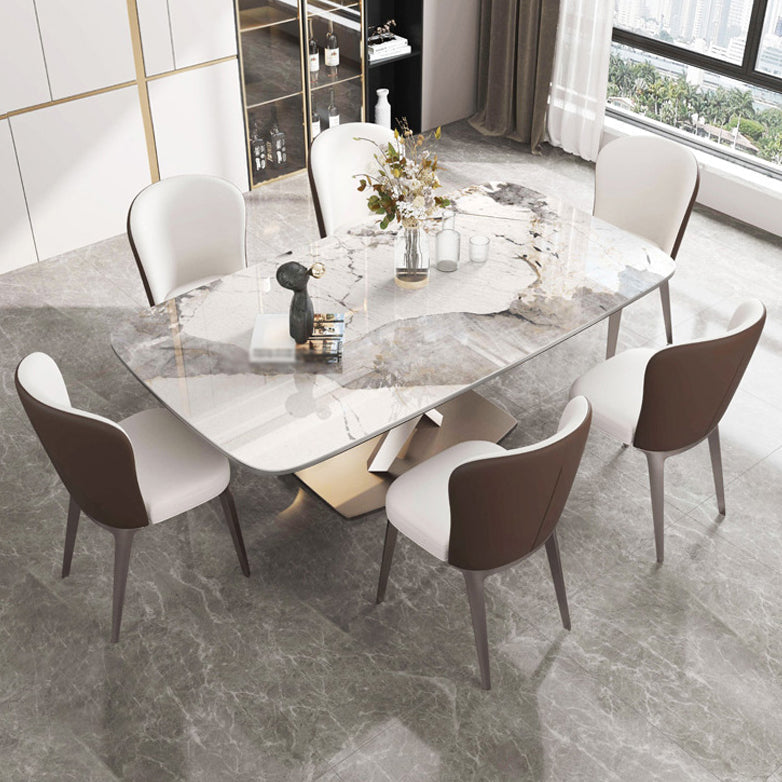 Metal Contemporary Rectangular Table Sintered Stone Dining Table with Pedestal Base Clearhalo ' dining_table' 'Dining Tables & Seating' 'Dining Tables' 'furn' 'furn_dining_table' 'Furniture' 'furniture_dining_table' 'Kitchen & Dining Furniture' 'kitchen&dining_furn' 'kitchen' 'kitchen_dining_table' 3649094