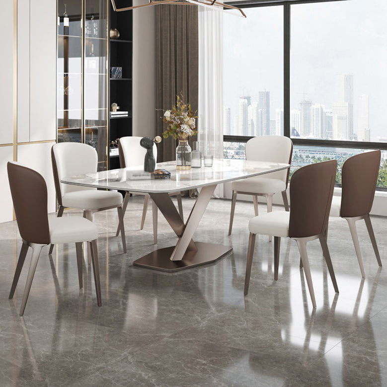Metal Contemporary Rectangular Table Sintered Stone Dining Table with Pedestal Base Clearhalo ' dining_table' 'Dining Tables & Seating' 'Dining Tables' 'furn' 'furn_dining_table' 'Furniture' 'furniture_dining_table' 'Kitchen & Dining Furniture' 'kitchen&dining_furn' 'kitchen' 'kitchen_dining_table' 3649095
