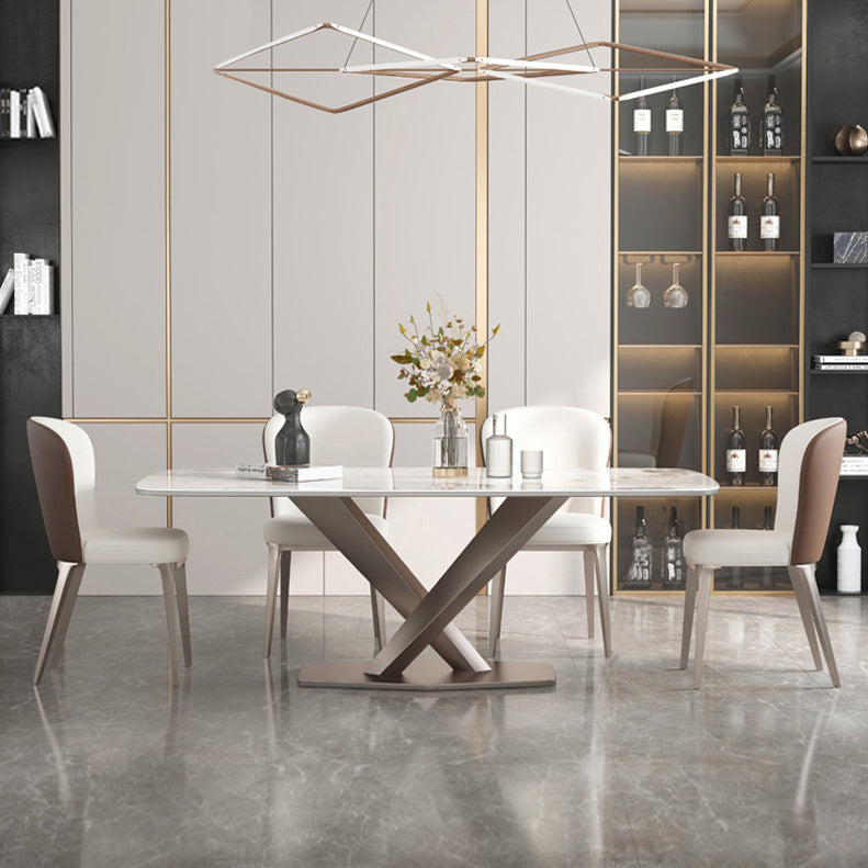 Metal Contemporary Rectangular Table Sintered Stone Dining Table with Pedestal Base Clearhalo ' dining_table' 'Dining Tables & Seating' 'Dining Tables' 'furn' 'furn_dining_table' 'Furniture' 'furniture_dining_table' 'Kitchen & Dining Furniture' 'kitchen&dining_furn' 'kitchen' 'kitchen_dining_table' 3649096
