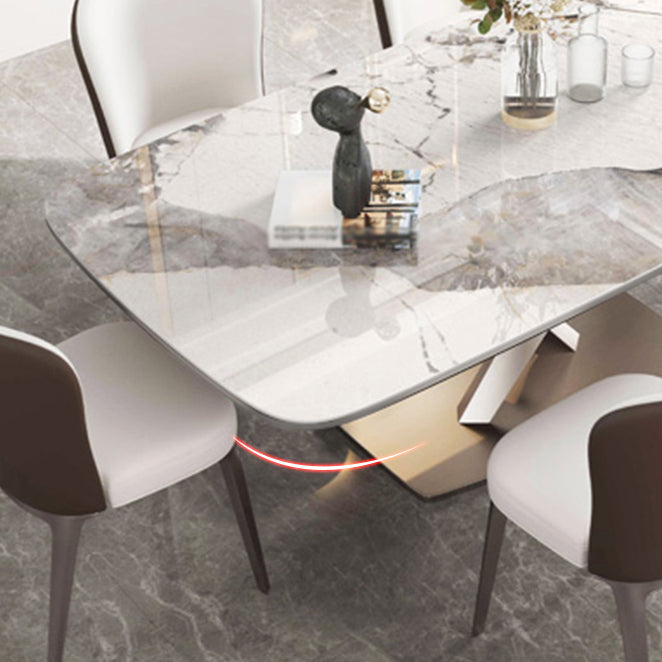 Metal Contemporary Rectangular Table Sintered Stone Dining Table with Pedestal Base Clearhalo ' dining_table' 'Dining Tables & Seating' 'Dining Tables' 'furn' 'furn_dining_table' 'Furniture' 'furniture_dining_table' 'Kitchen & Dining Furniture' 'kitchen&dining_furn' 'kitchen' 'kitchen_dining_table' 3649100