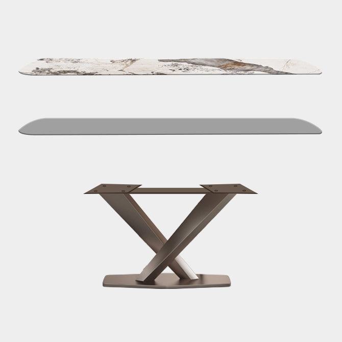 Metal Contemporary Rectangular Table Sintered Stone Dining Table with Pedestal Base Clearhalo ' dining_table' 'Dining Tables & Seating' 'Dining Tables' 'furn' 'furn_dining_table' 'Furniture' 'furniture_dining_table' 'Kitchen & Dining Furniture' 'kitchen&dining_furn' 'kitchen' 'kitchen_dining_table' 3649101