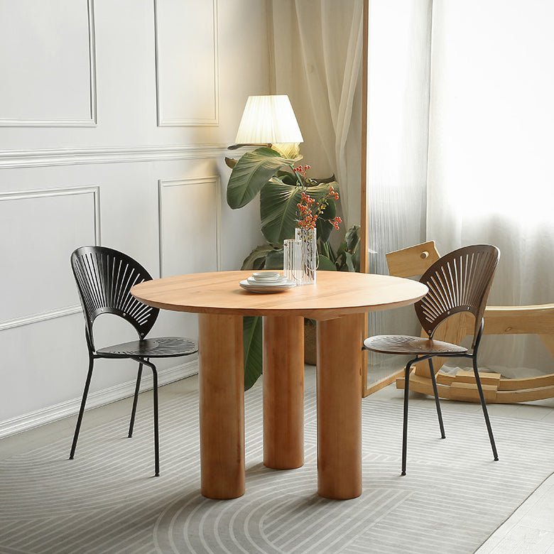 Round Pedestal Contemporary Dining Table Brown Tone Fixed Table of Solid Wood Clearhalo ' dining_table' 'Dining Tables & Seating' 'Dining Tables' 'furn' 'furn_dining_table' 'Furniture' 'furniture_dining_table' 'Kitchen & Dining Furniture' 'kitchen&dining_furn' 'kitchen' 'kitchen_dining_table' 3649121