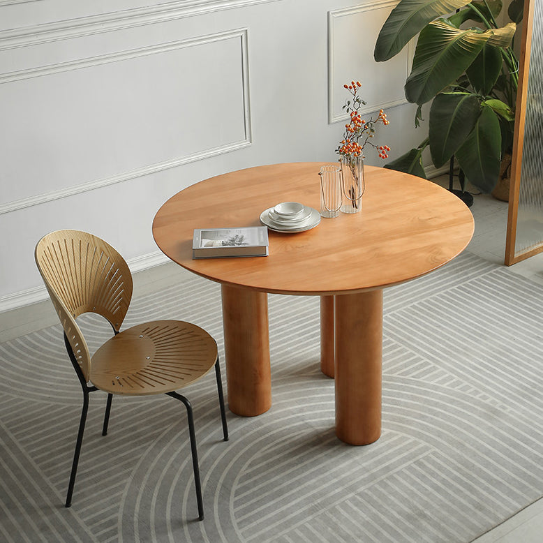 Round Pedestal Contemporary Dining Table Brown Tone Fixed Table of Solid Wood Clearhalo ' dining_table' 'Dining Tables & Seating' 'Dining Tables' 'furn' 'furn_dining_table' 'Furniture' 'furniture_dining_table' 'Kitchen & Dining Furniture' 'kitchen&dining_furn' 'kitchen' 'kitchen_dining_table' 3649122