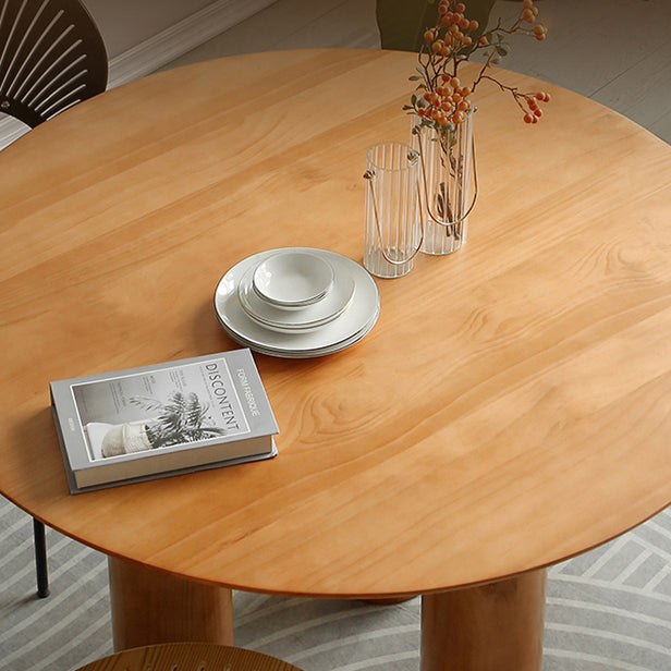 Round Pedestal Contemporary Dining Table Brown Tone Fixed Table of Solid Wood Clearhalo ' dining_table' 'Dining Tables & Seating' 'Dining Tables' 'furn' 'furn_dining_table' 'Furniture' 'furniture_dining_table' 'Kitchen & Dining Furniture' 'kitchen&dining_furn' 'kitchen' 'kitchen_dining_table' 3649125