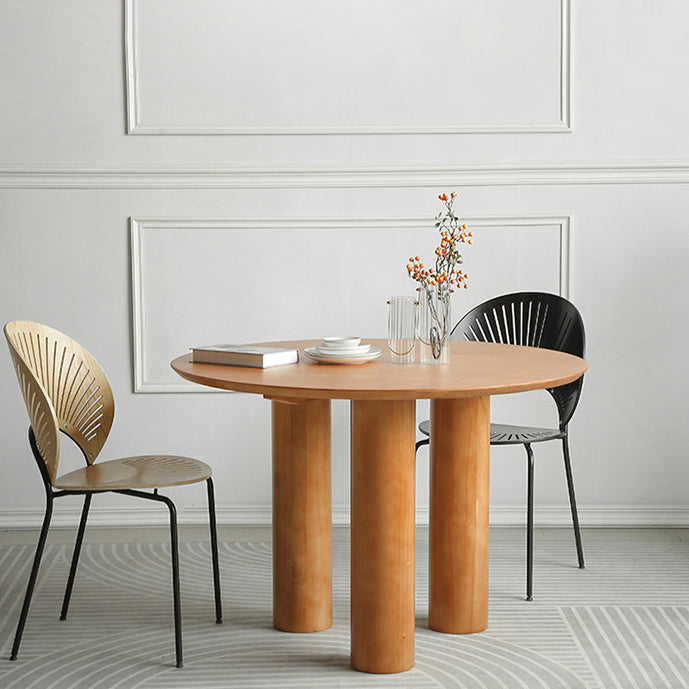 Round Pedestal Contemporary Dining Table Brown Tone Fixed Table of Solid Wood Clearhalo ' dining_table' 'Dining Tables & Seating' 'Dining Tables' 'furn' 'furn_dining_table' 'Furniture' 'furniture_dining_table' 'Kitchen & Dining Furniture' 'kitchen&dining_furn' 'kitchen' 'kitchen_dining_table' 3649131